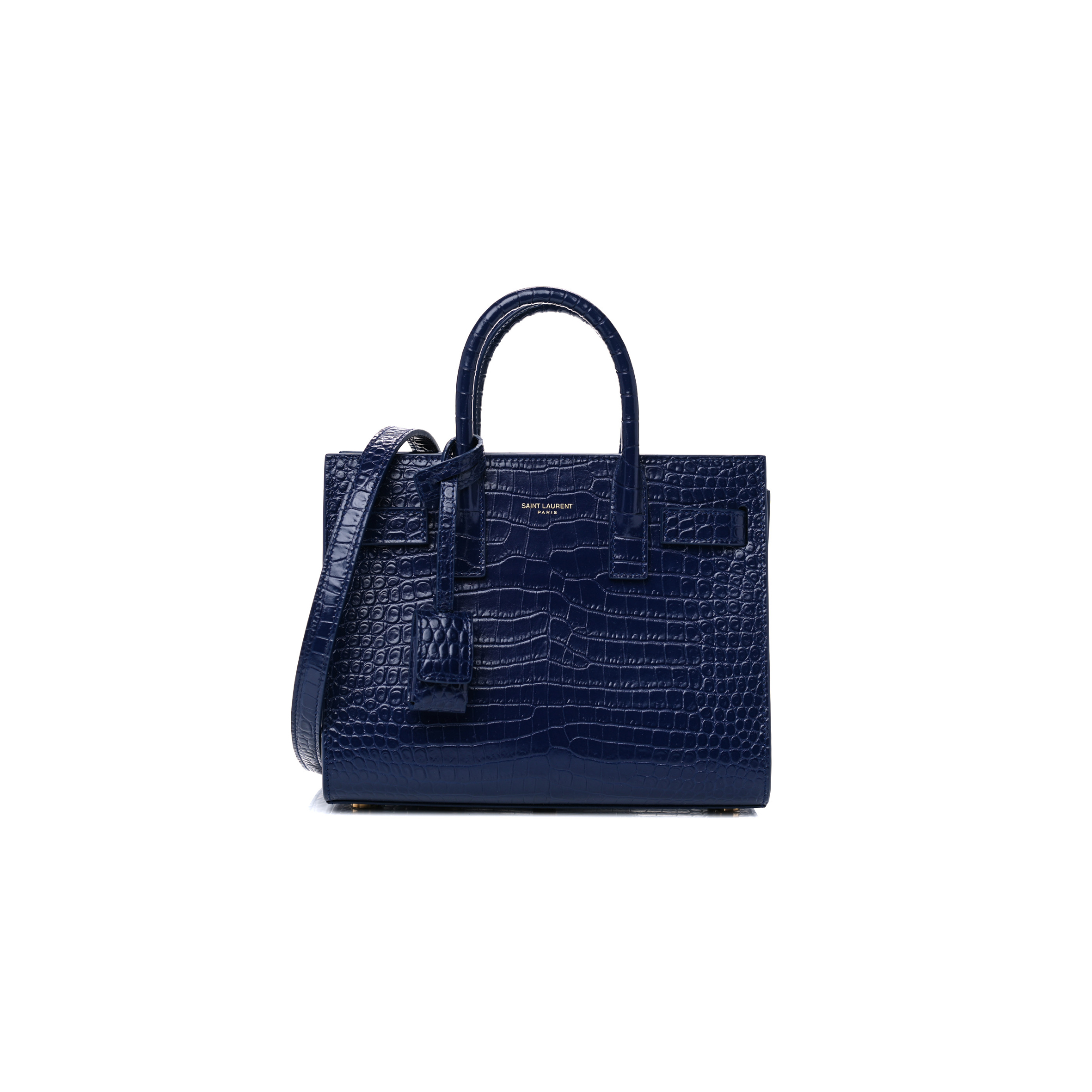 YSL BLUE CROC EMBOSSED LEATHER NANO CLASSIC SAC DE JOUR TOTE 392035DND1N4150 (22*18*10.5cm)